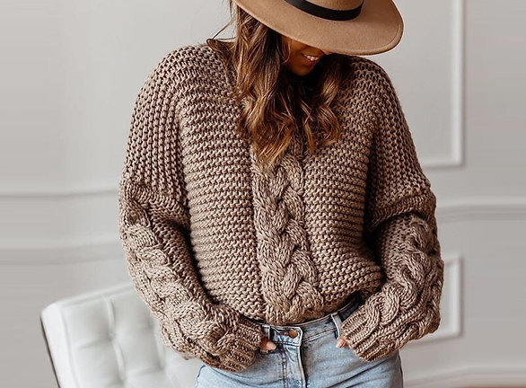 Casual Knitted Sweater, Chunky V-Neck Pullover
