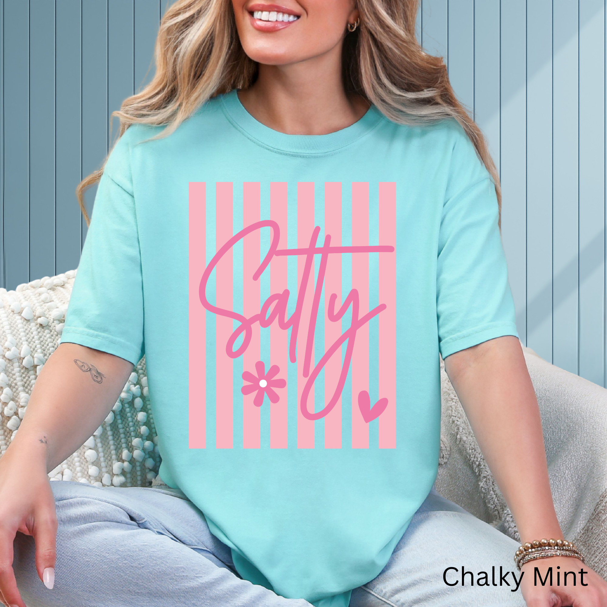 7721-Salty- PINK Stripes - Comfort Colors - Tank Top or Tshirt