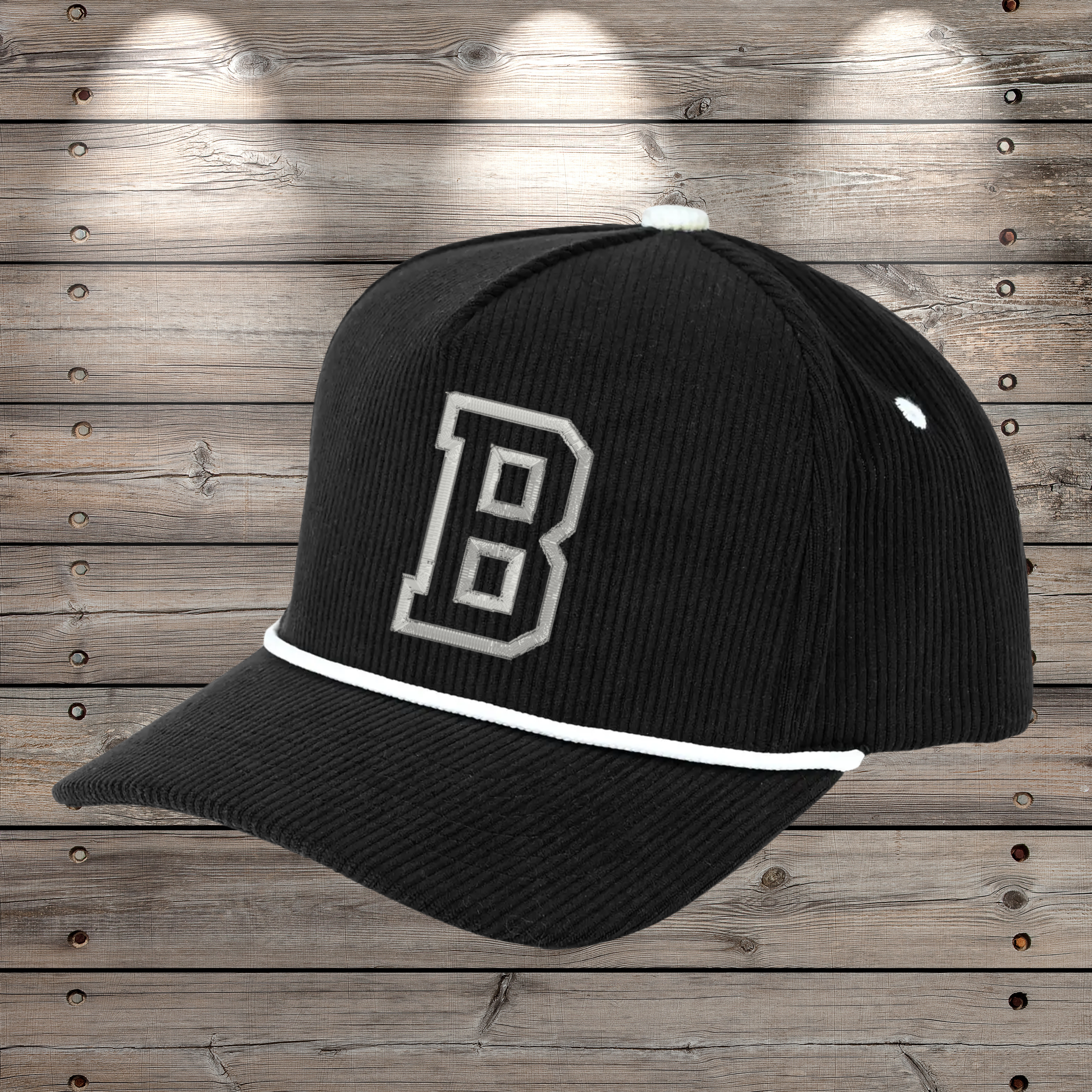 BHSC-15-Corduroy Hat-Black with WHITE B