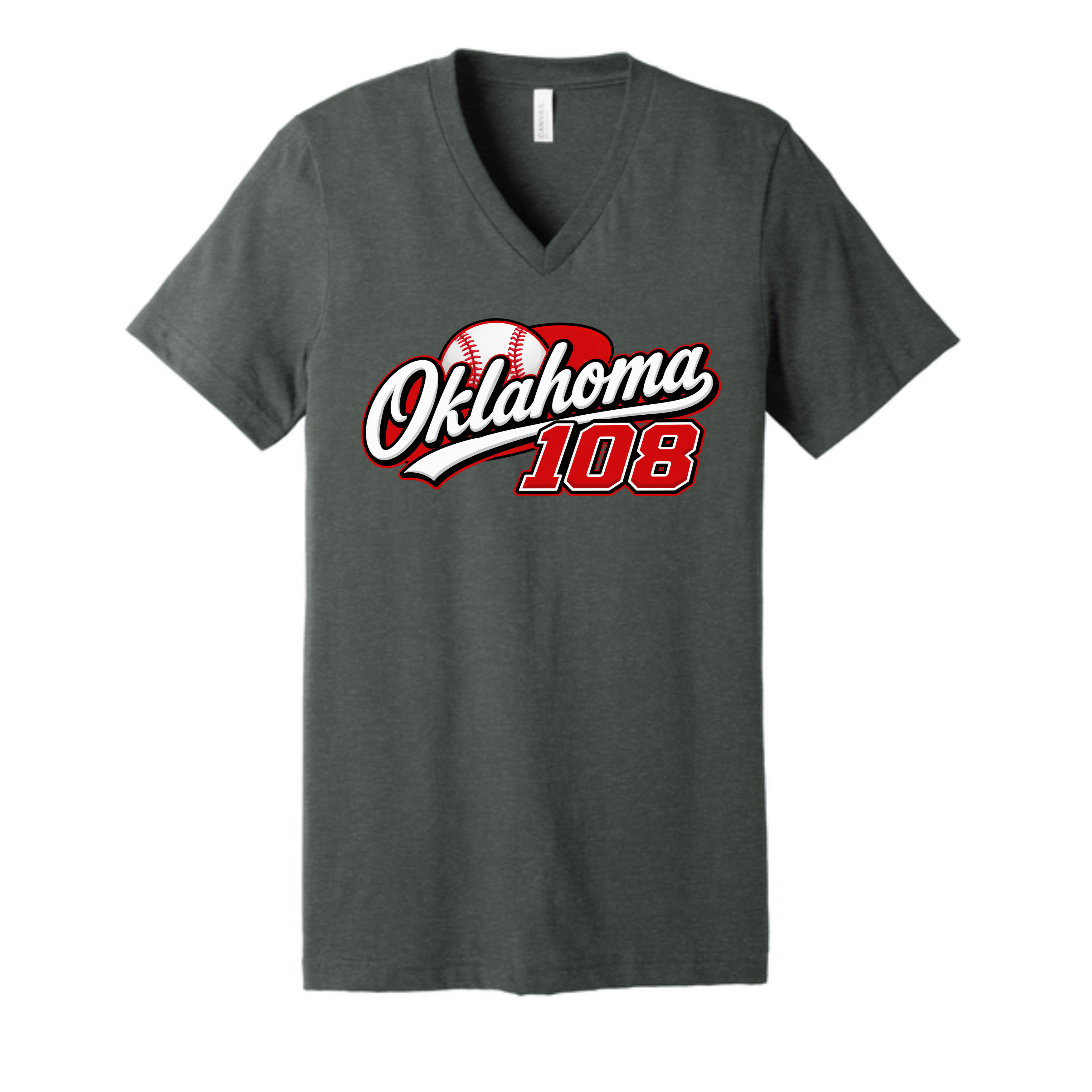 111-108-Oklahoma 108-Women's Vneck-Bella Canvas-Deep Heather