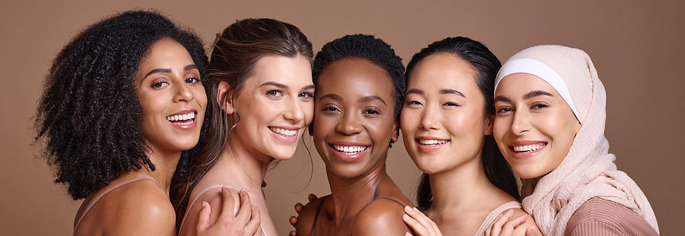 skincare-diversity-women-hug-portrait-inclusivity-happiness-healthy-skin-texture-interraci