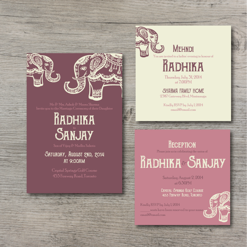 Elephant Invitation Modern Indian Wedding Invitation