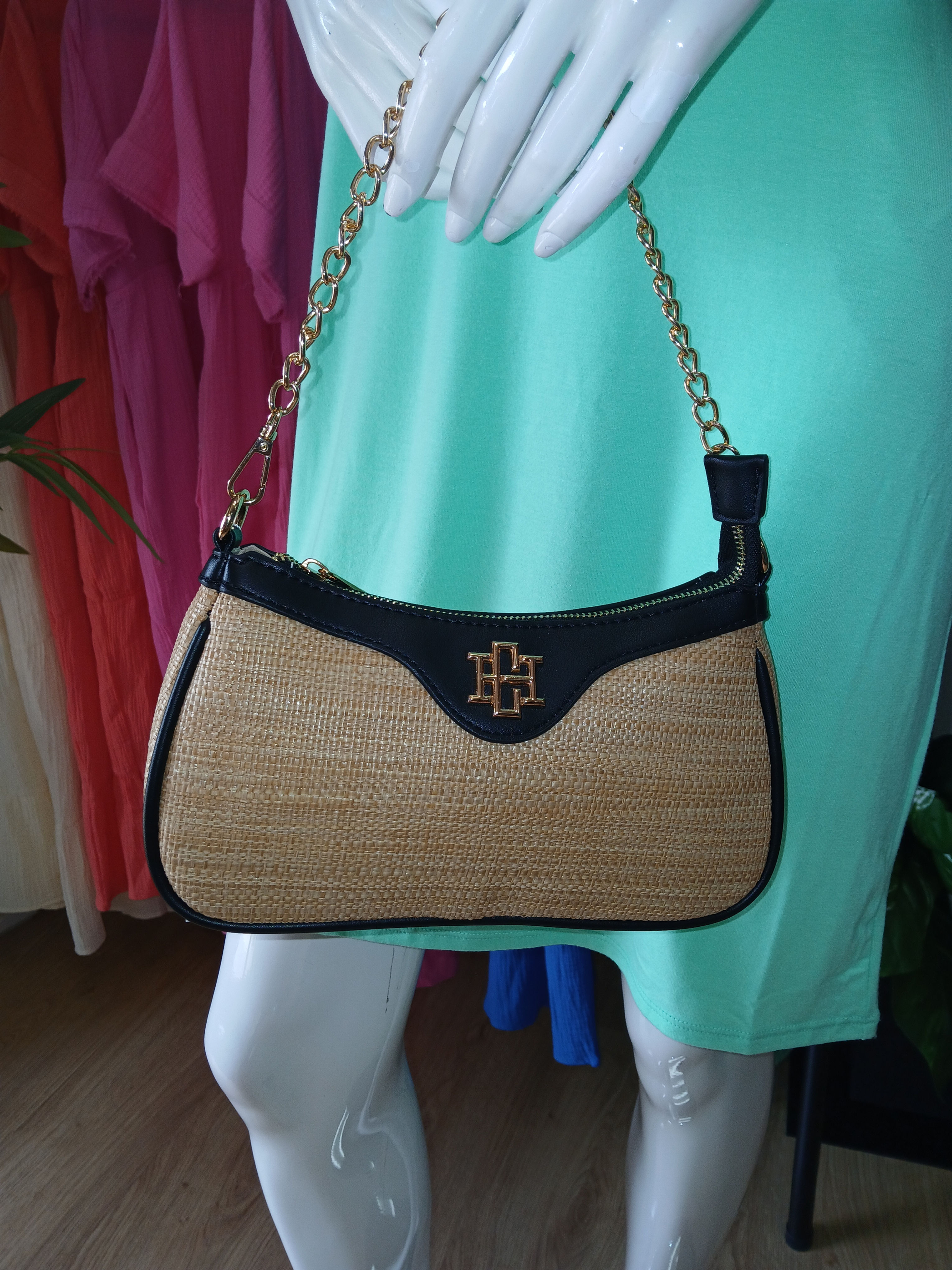 Gianna Crossbody Black and Straw