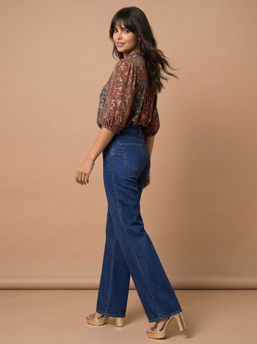Women's Mixed Print Fall Floral Blouse