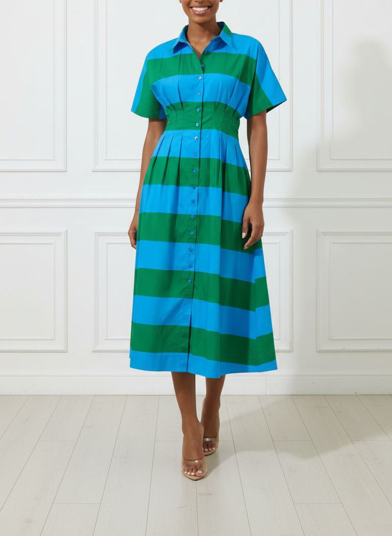Valdy Striped Wilderra Pleated Midi Dress