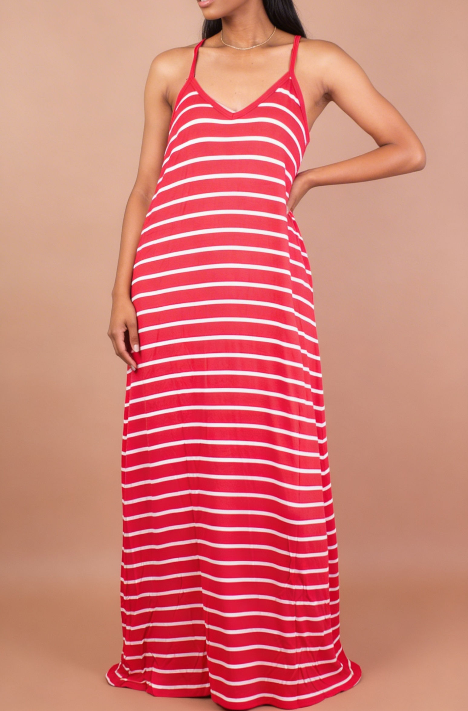 Red and White Stripe Maxi Dress