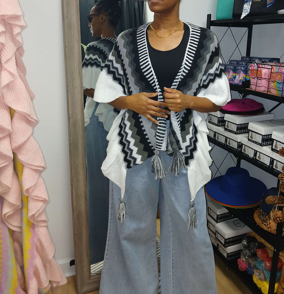 Thumbnail: Black Grey Combo Poncho-Cardigan 