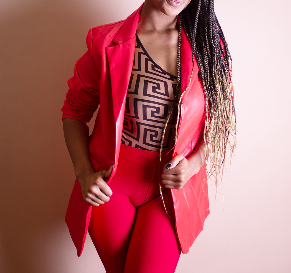 Faux Leather Blazer in Bright Red