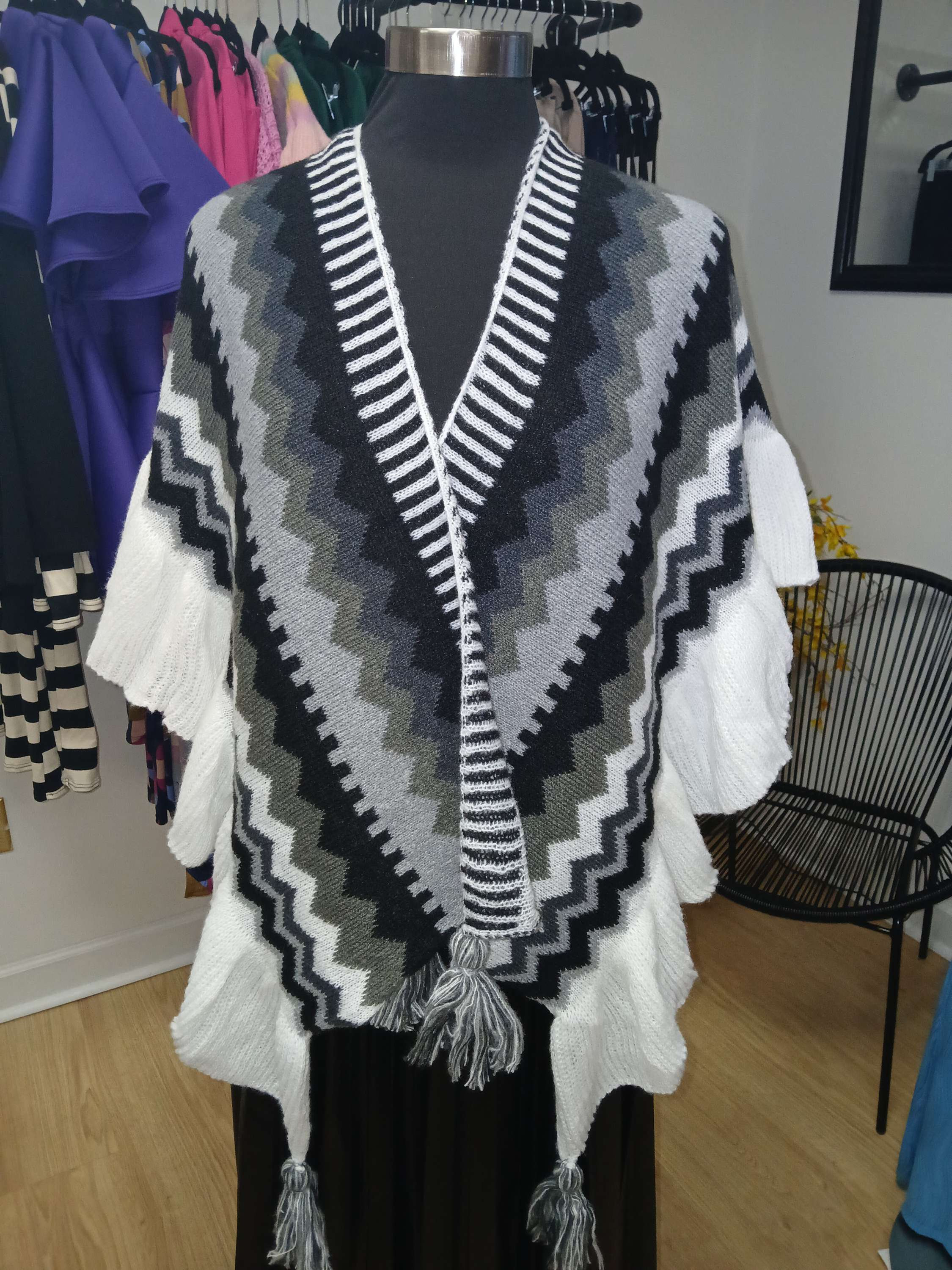 Black Grey Combo Poncho-Cardigan