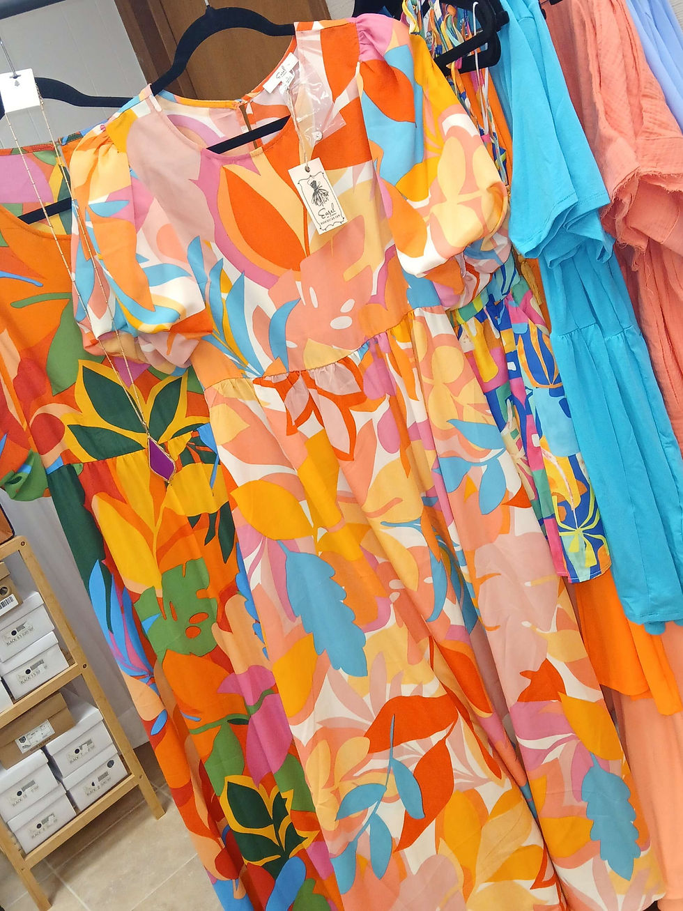 Thumbnail: Tropical Leaves Tea Length Dress II