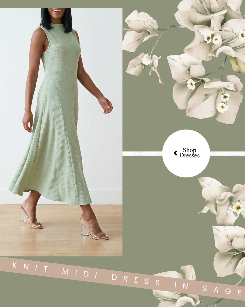 High angle view of a cream A-line dress with lace trim hanging on a rack
