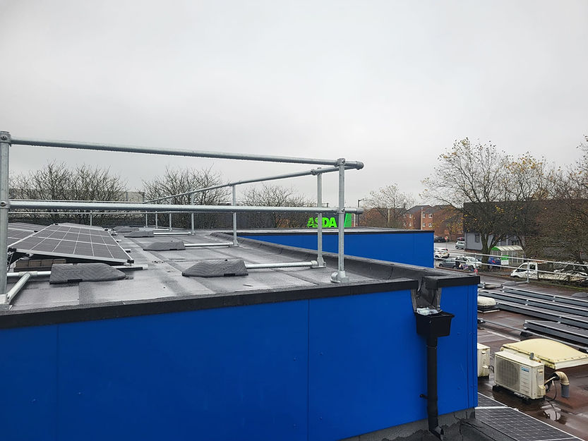 Commercial rooftop guardrail system installed on leisure centre building