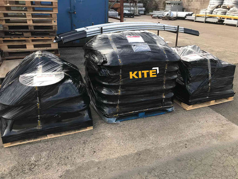 Freestanding roof edge prtoection system's components supplied by kite group and despatched ready to move to customer's site
