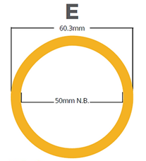 drawing showing size E in tubes to fit Kite's GRP handrail clamps