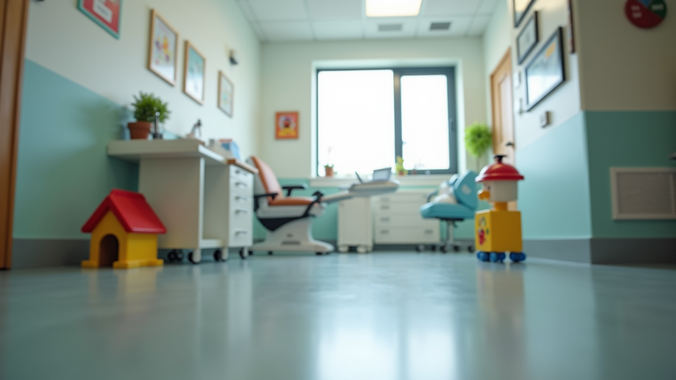 Eye-level view of pediatrician’s office with toys and child-friendly decorations