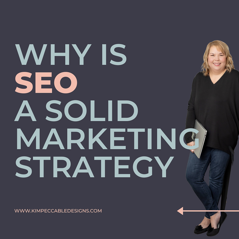 Woman in black holding a laptop, smiling. Text reads: "Why is SEO a solid marketing strategy?" on dark background. Website link below.