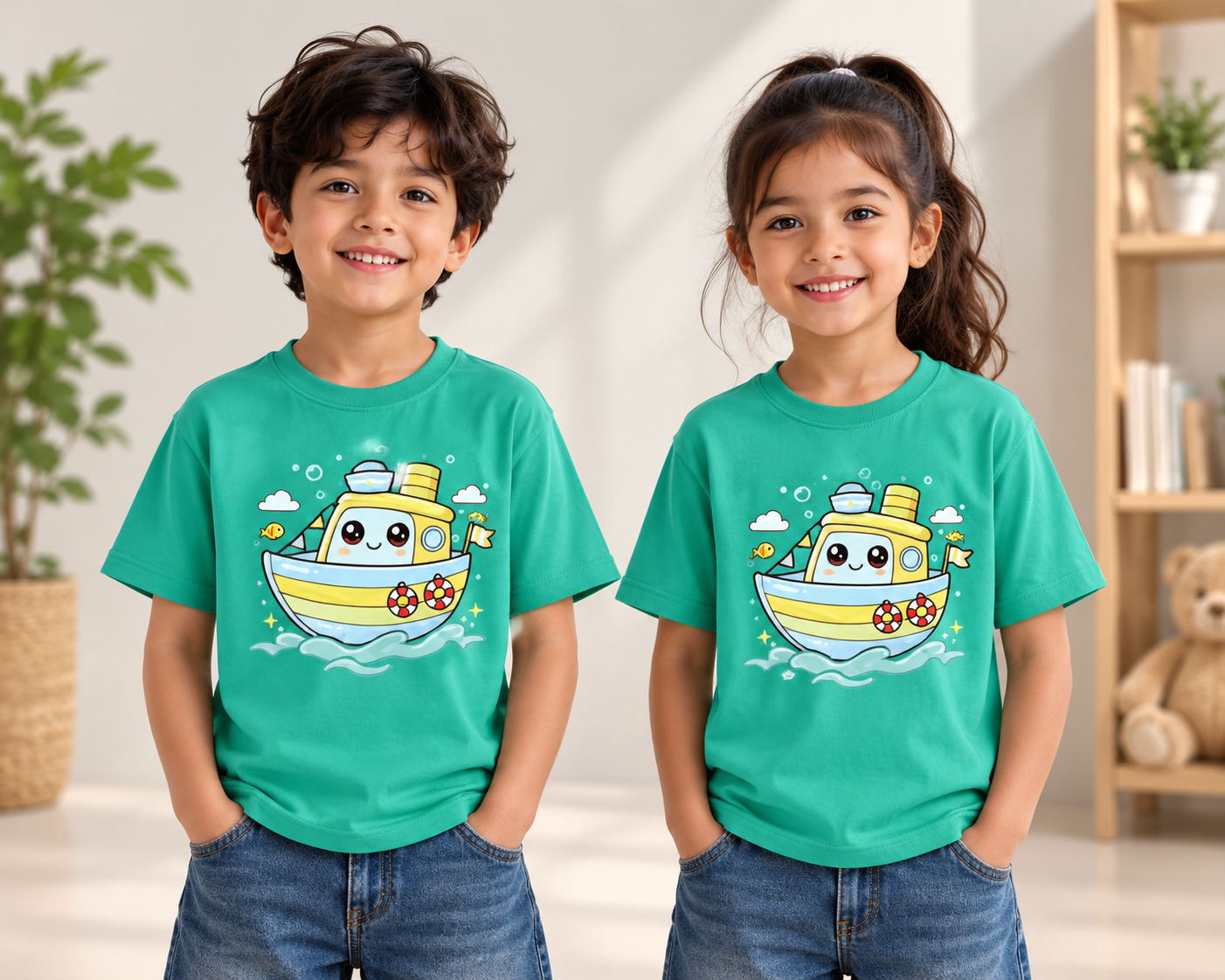 Premium cotton Boat Printed Kids Tshirt
