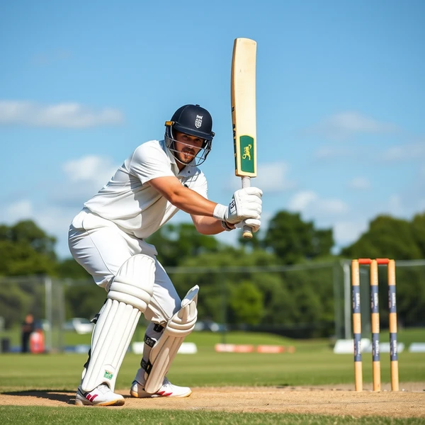 Cricket batsmen demonstrating his batting skills by hitting the ball