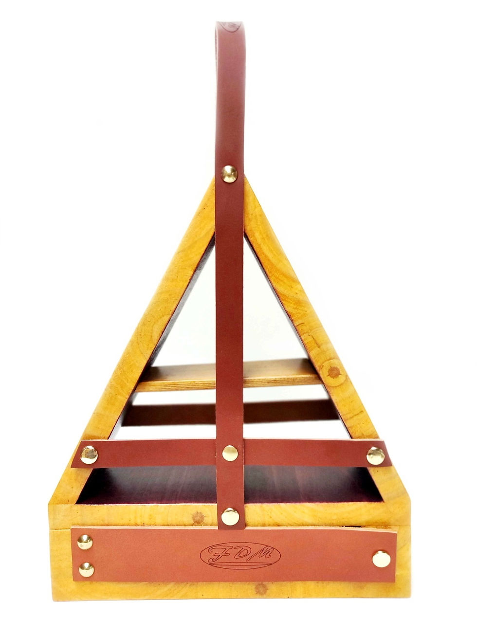 Miniature : Coffret de boules de pétanque triangulaire en cuir et bois, qualité artisanale.