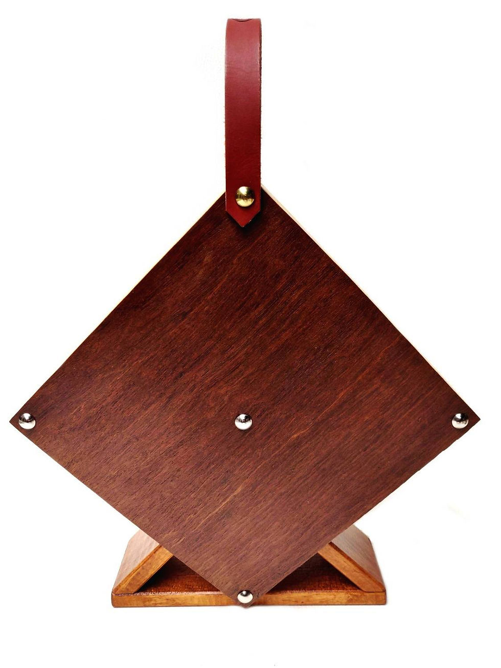 Miniature : Sac de boules de pétanque de qualité artisanale en losange, cuir marron et bois