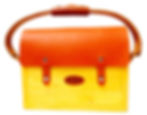 Sac à main d'autodéfense le SACACHOC est fabriqué en cuir orange et bois de pin.