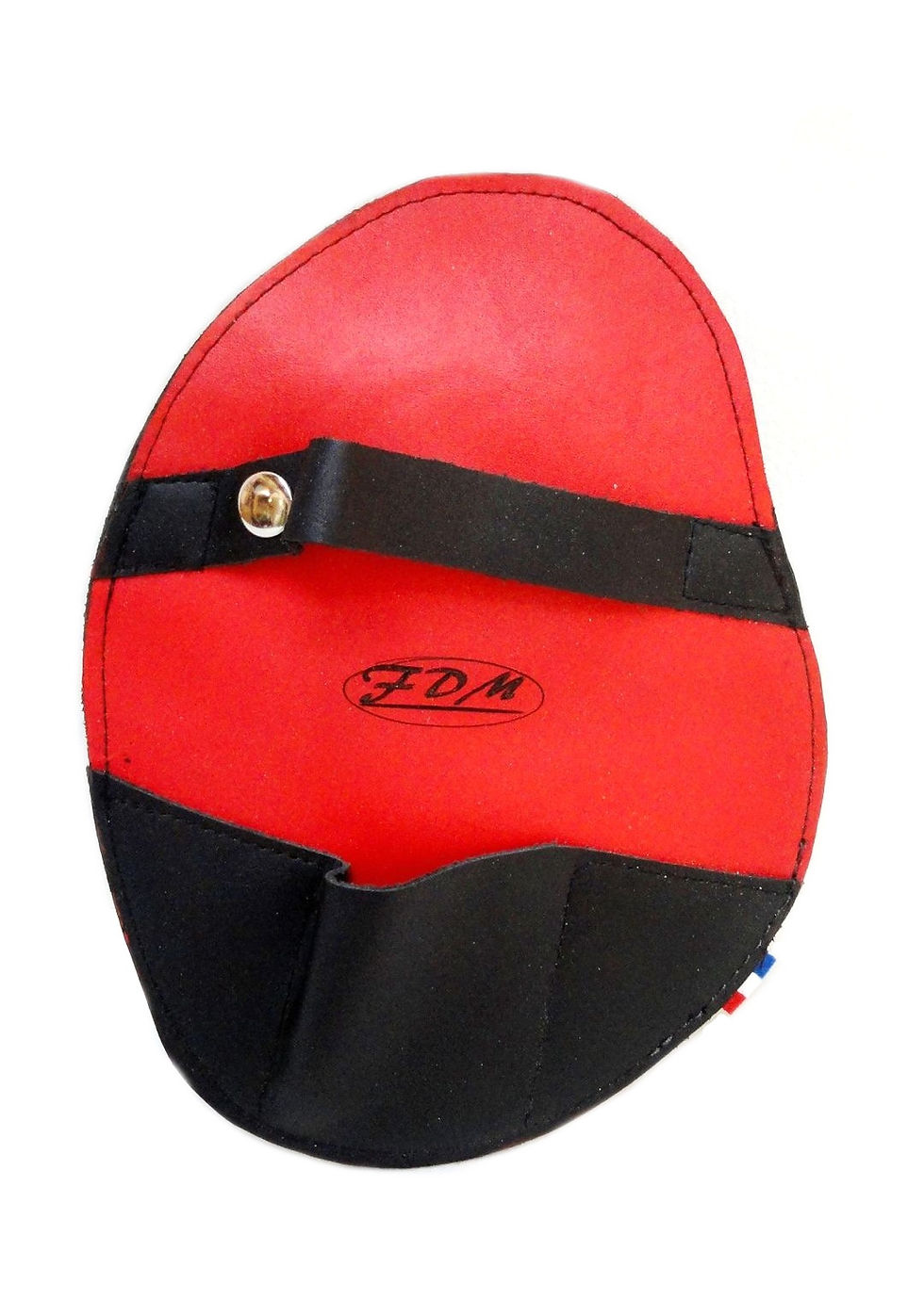 Gant de qualité en cuir rouge et noir pour l'ouverture sécurisée des huîtres.