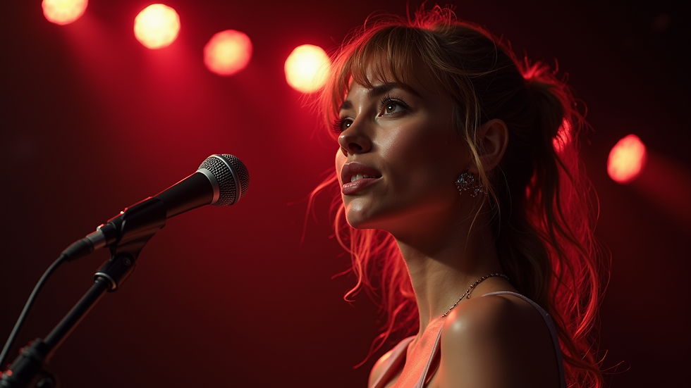 Eye-level view of Caitlin Maera Shorey performing on stage