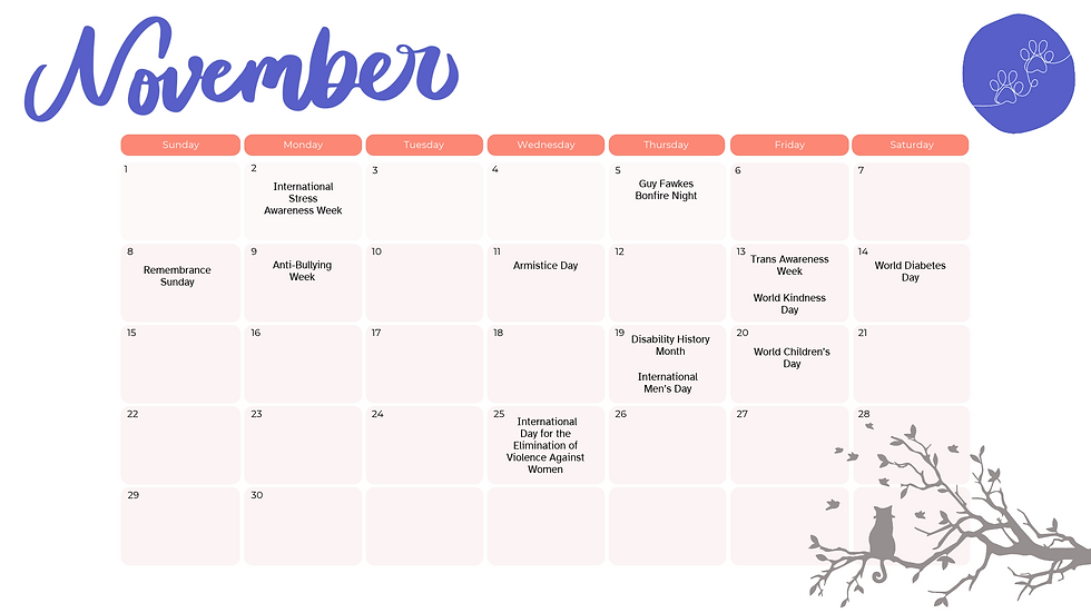 An image of a content calendar with awareness days in the UK for November 2026