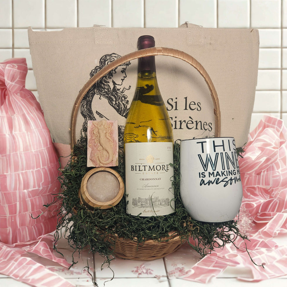mermaid wine and nataural bath gift basket