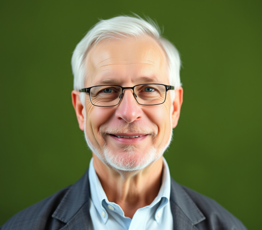 A old-aged white male professor, with a medium green matt background, hyper realistic phot