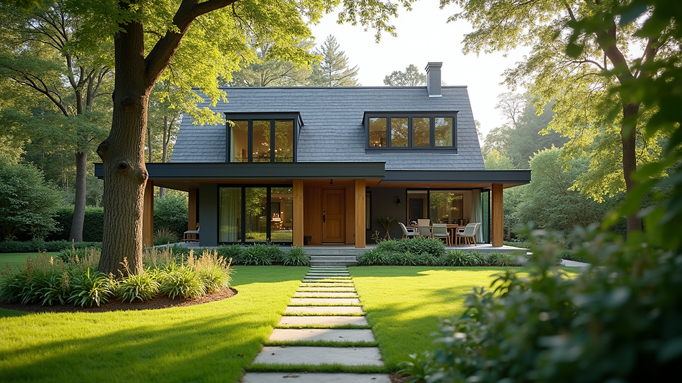 Eye-level view of a modern residential property with a well-maintained garden