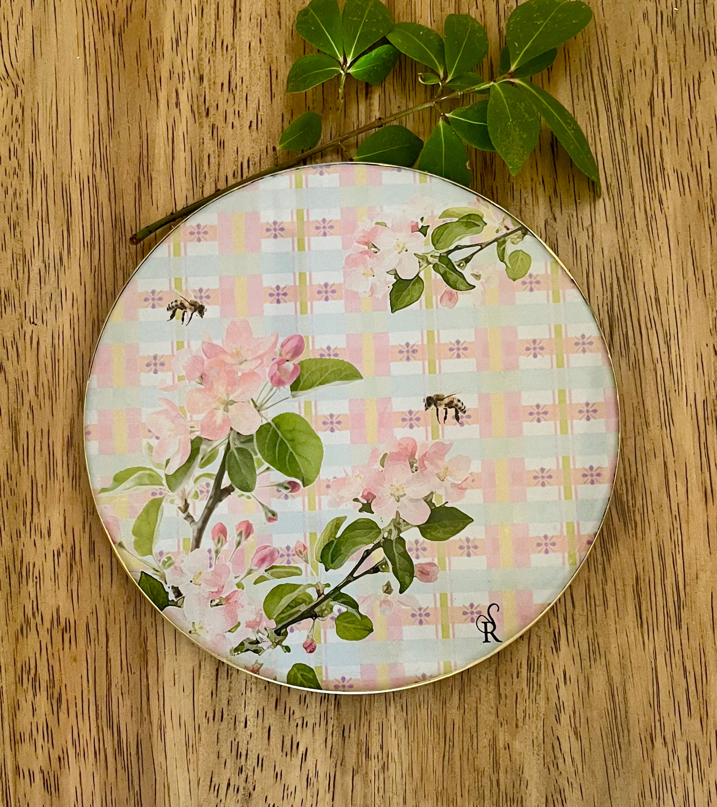 615 - Apple Blossoms glass tray
