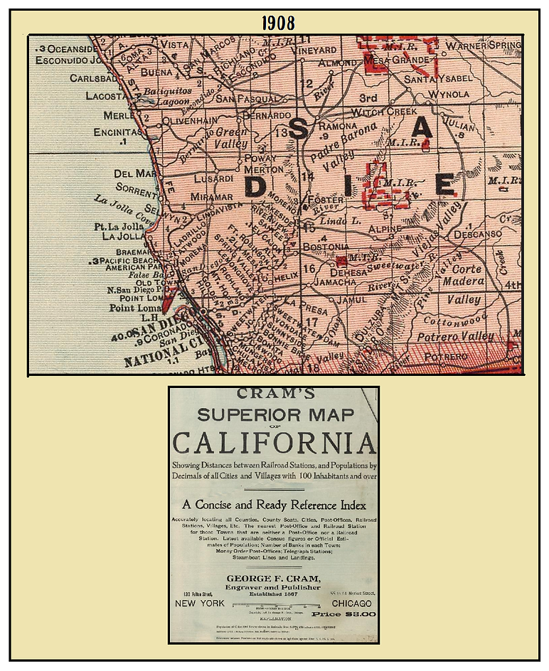 San Diego County Map 1908, lusardi