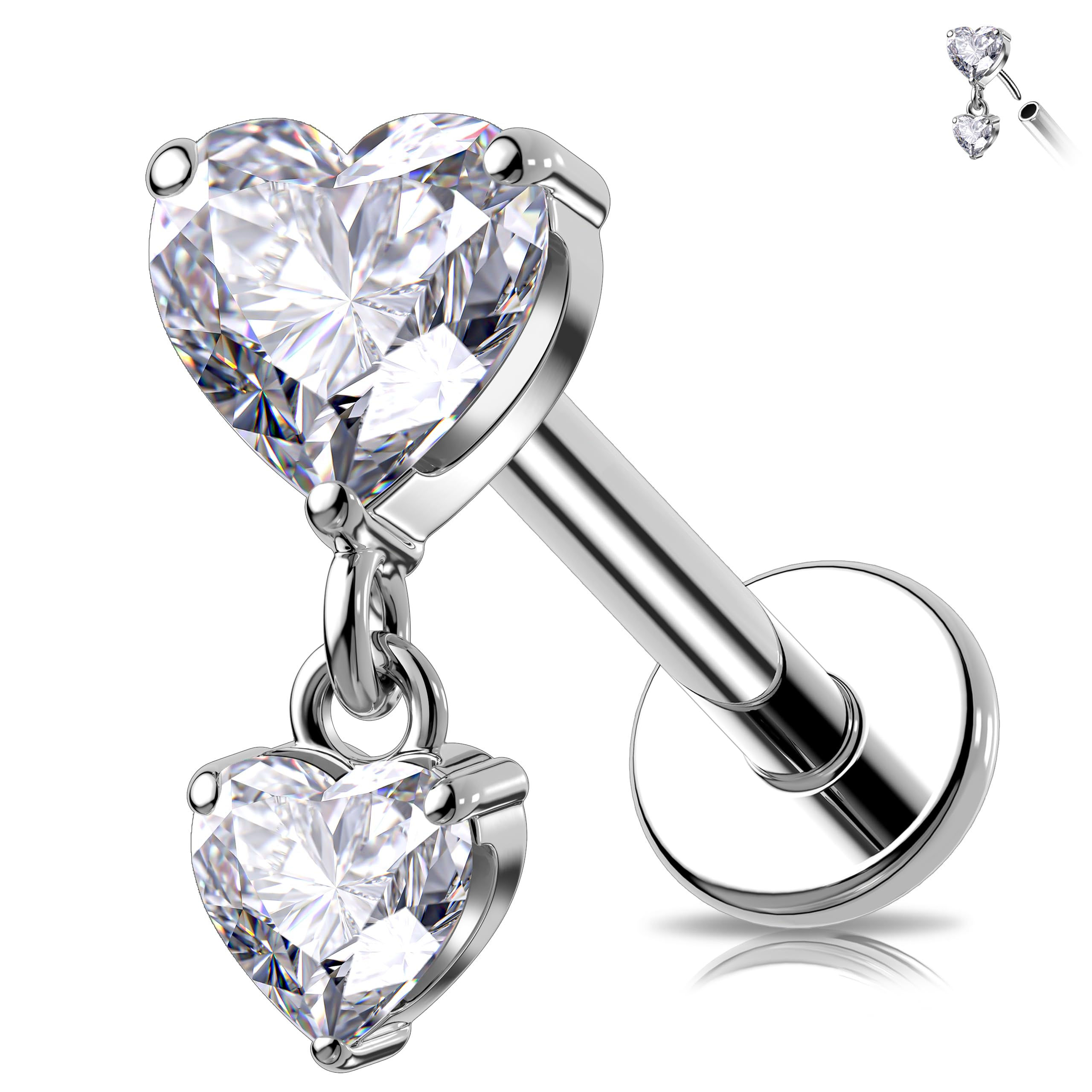 Melighting 16G Threaded Earring Titanium G23 Dangle Cartilage Earring Heart Thre