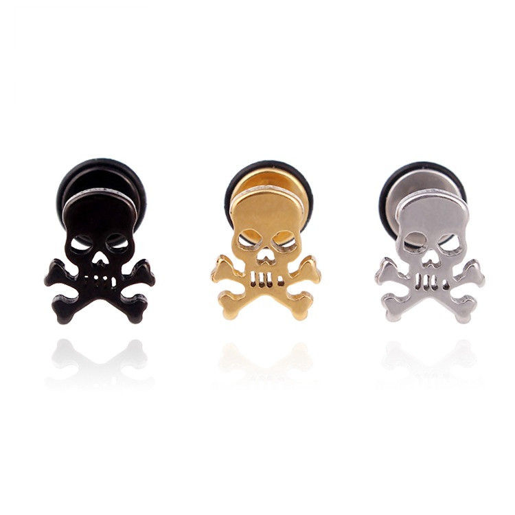 Titanium Steel Skull Stud Earrings for Men