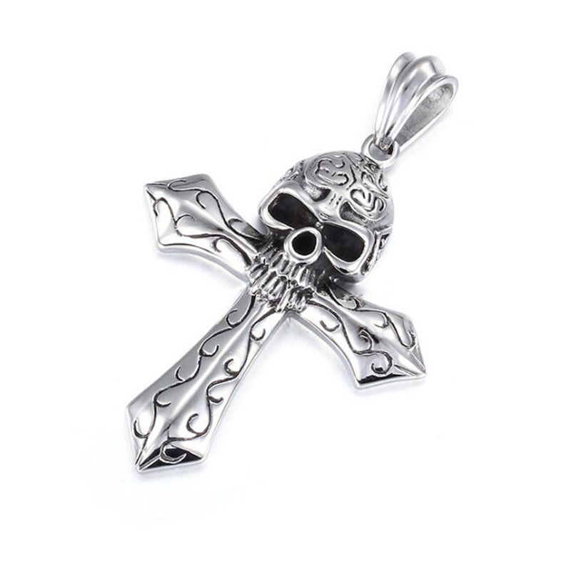 Stainless Steel Skull Cross Necklace for Men
