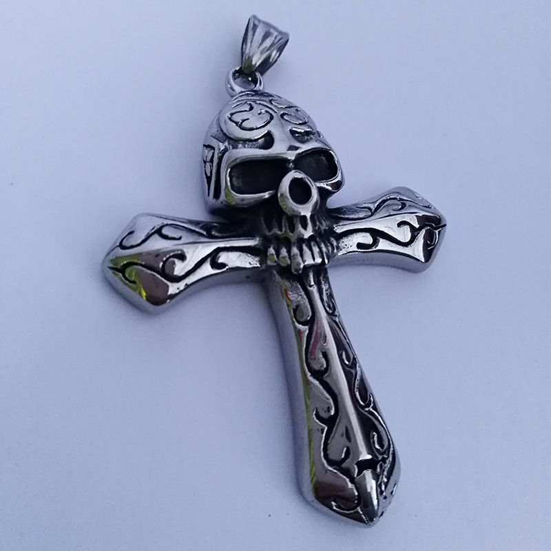 Stainless Steel Skull Cross Necklace for Men