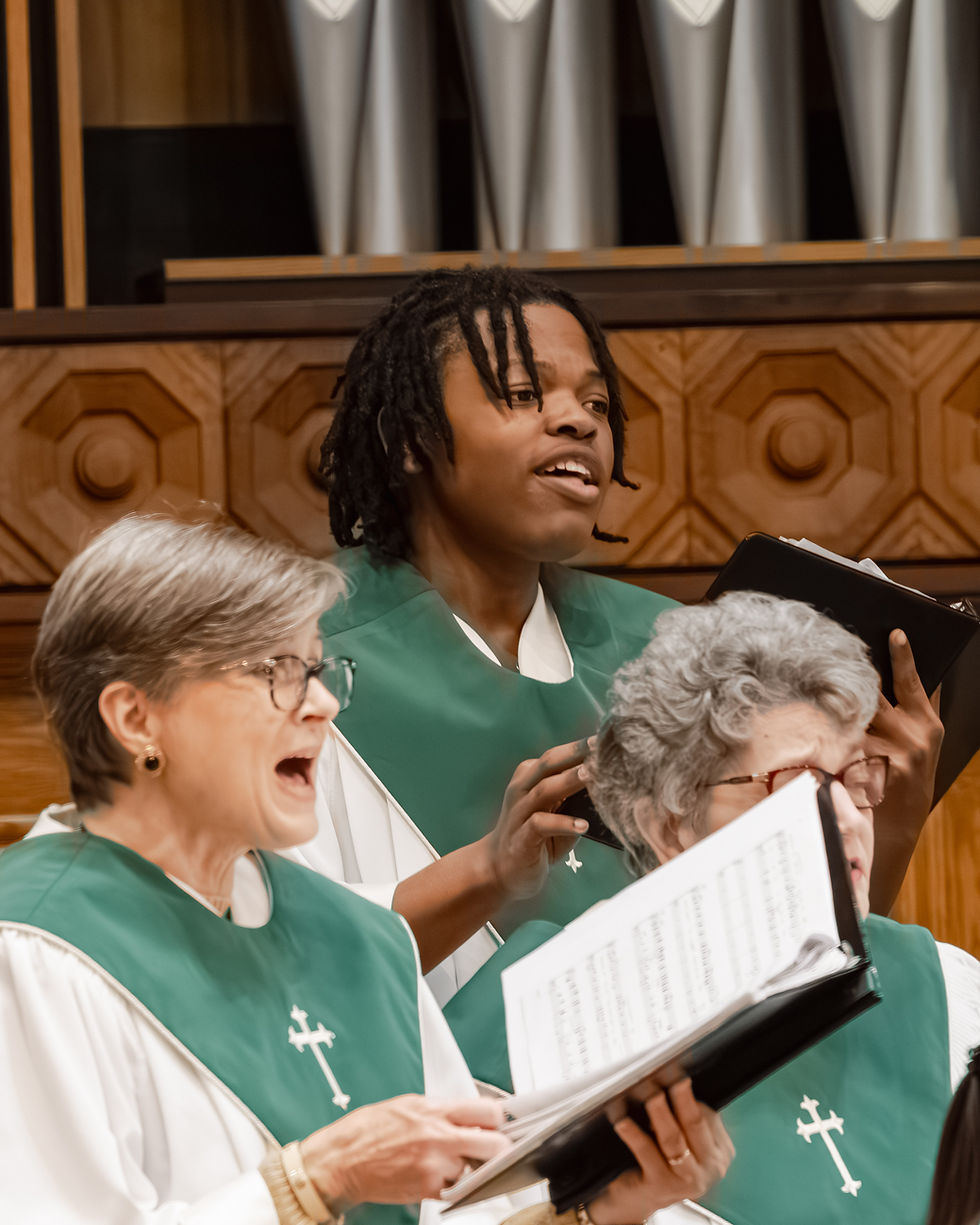 A choir singing on Sunday morning.