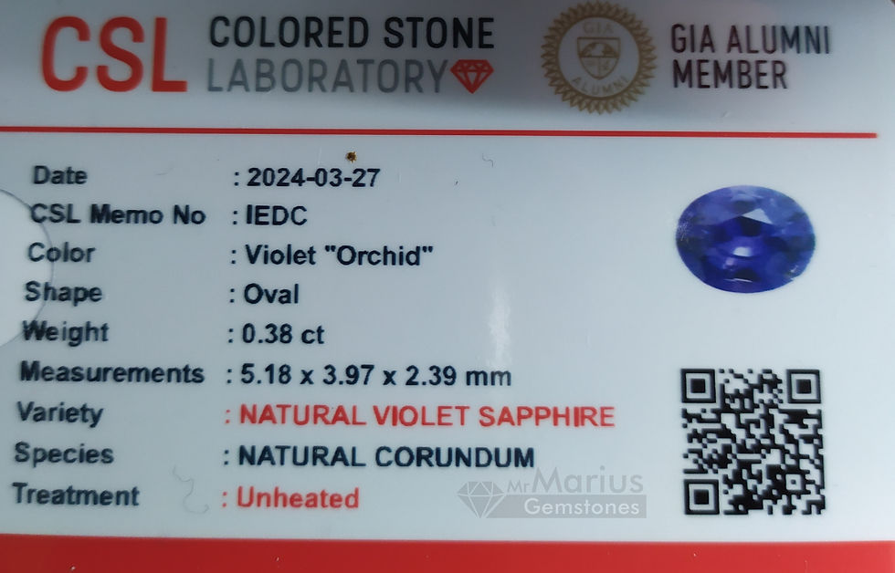 Thumbnail: Violet orchid unheated sapphire. 0,38 ct. strong colour, some inclusion. Certificate photo.