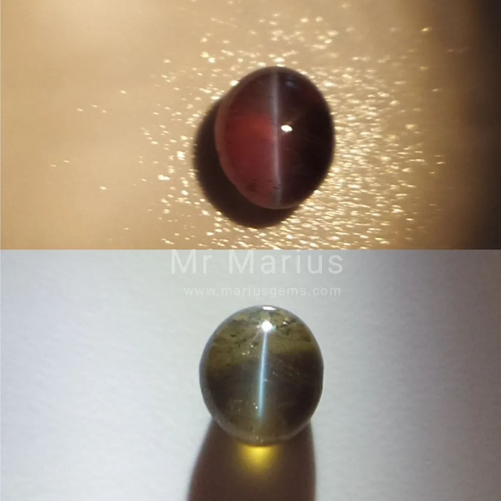 Cat eye alexandrite. Reddish to greenish.