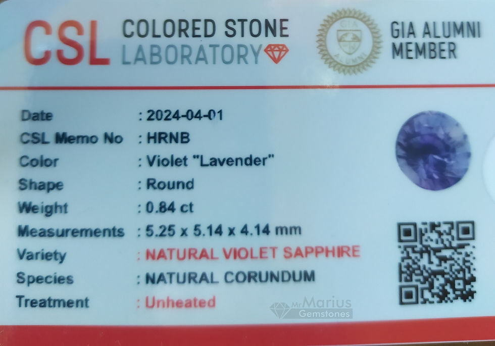Thumbnail: Round cut unheated violet lavender sapphire.  Clean gem. certificate photo.
