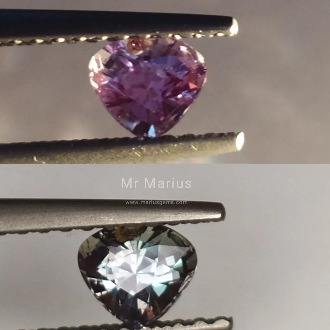 0,48 carat alexandrite. Purple to greenish colour. Trillion cut.