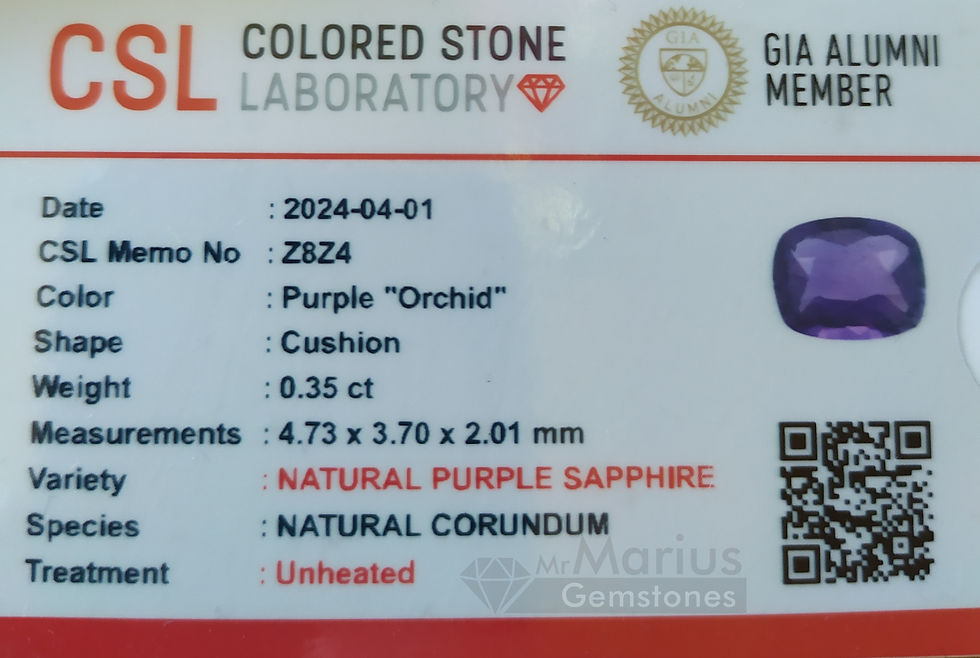 Thumbnail: Purple unheated "orchid" sapphire 0,35 ct. Certificate photo.