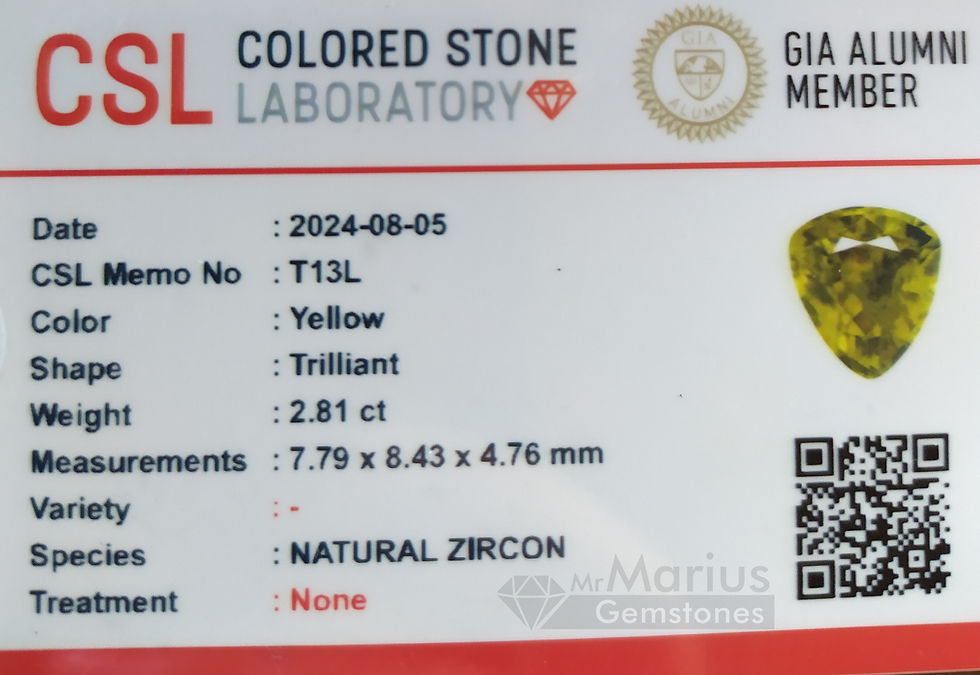 Thumbnail: Yellow zircon 2,81 ct. Trilliant cut. High brilliance gem. Certificated gem.