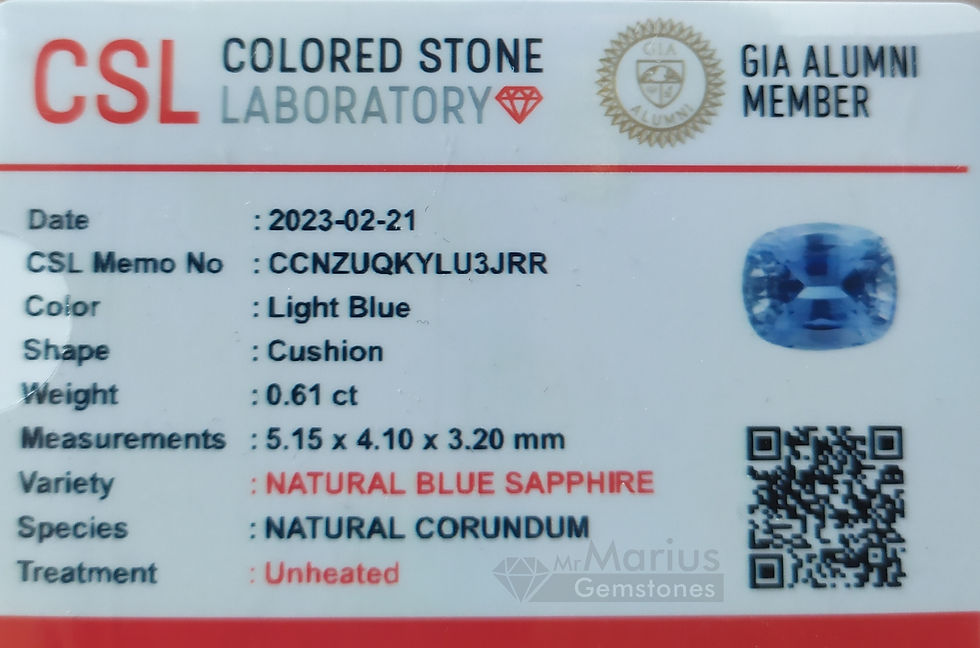 Thumbnail: Light blue unheated sapphire 0,61 ct. Cerificate photo.