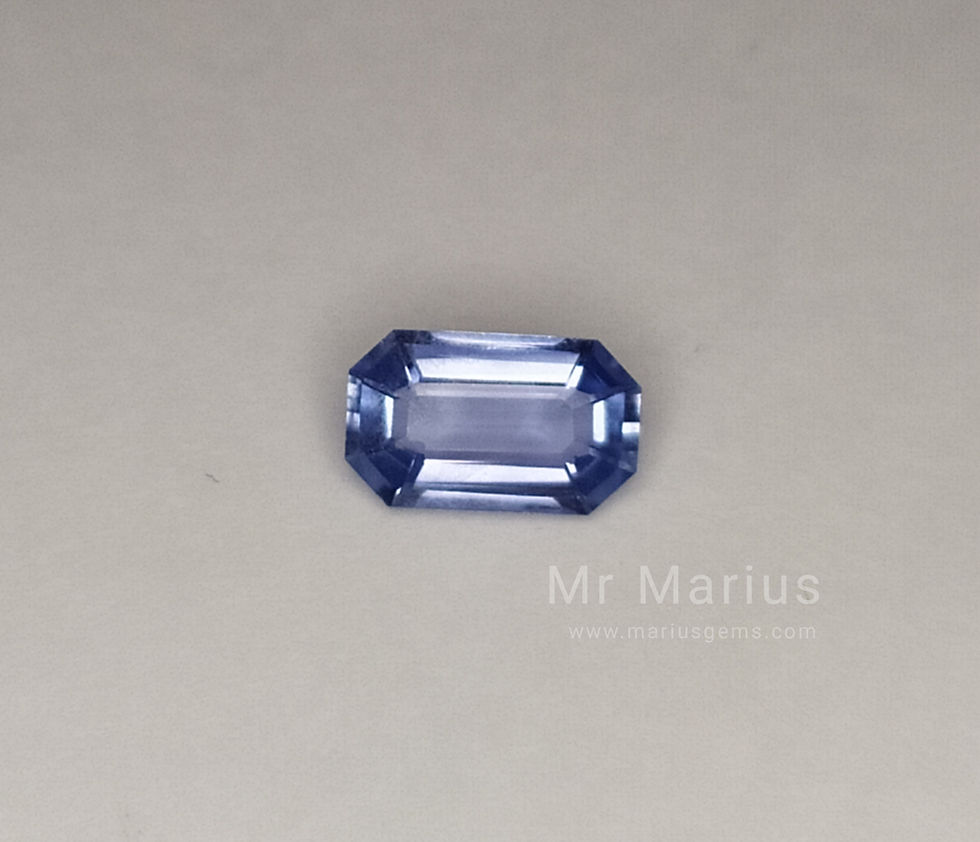 Light blue unheated sapphire with a long octagon cut.