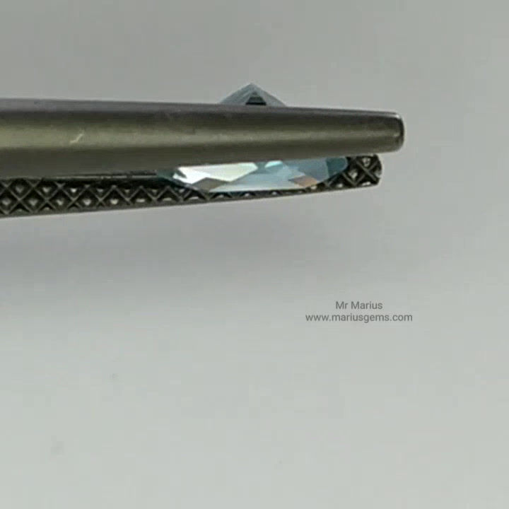 Blue zircon, trillion with cut corners shape.
