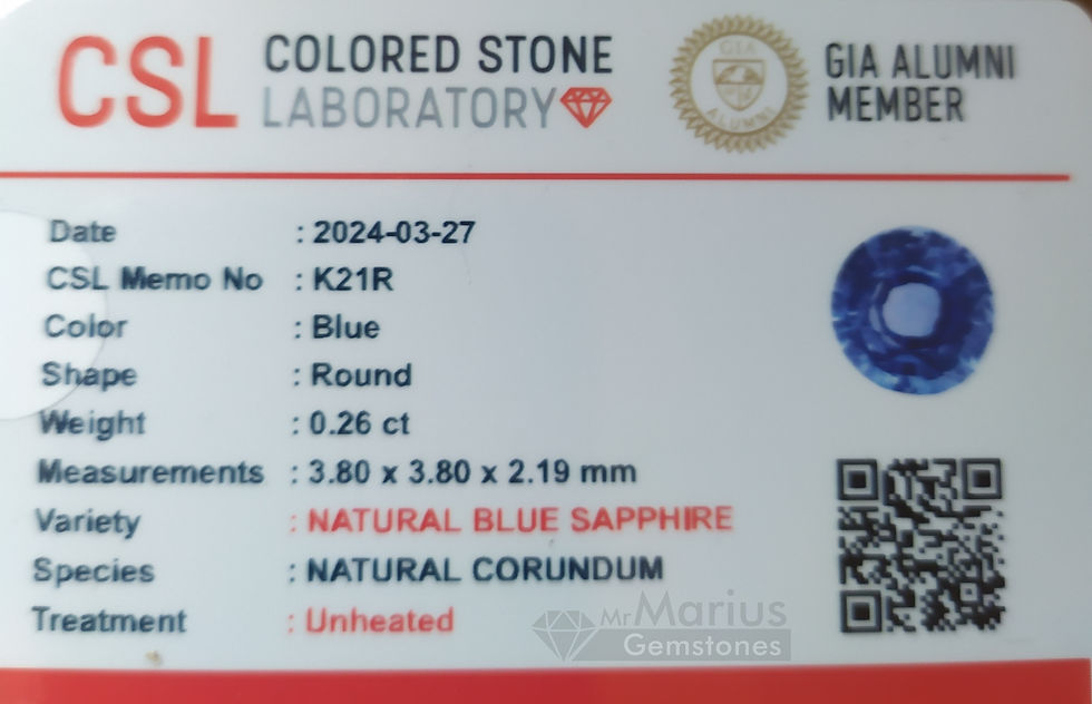Thumbnail: Round cut unheated blue sapphire. 0,26 ct. Certificate photo.