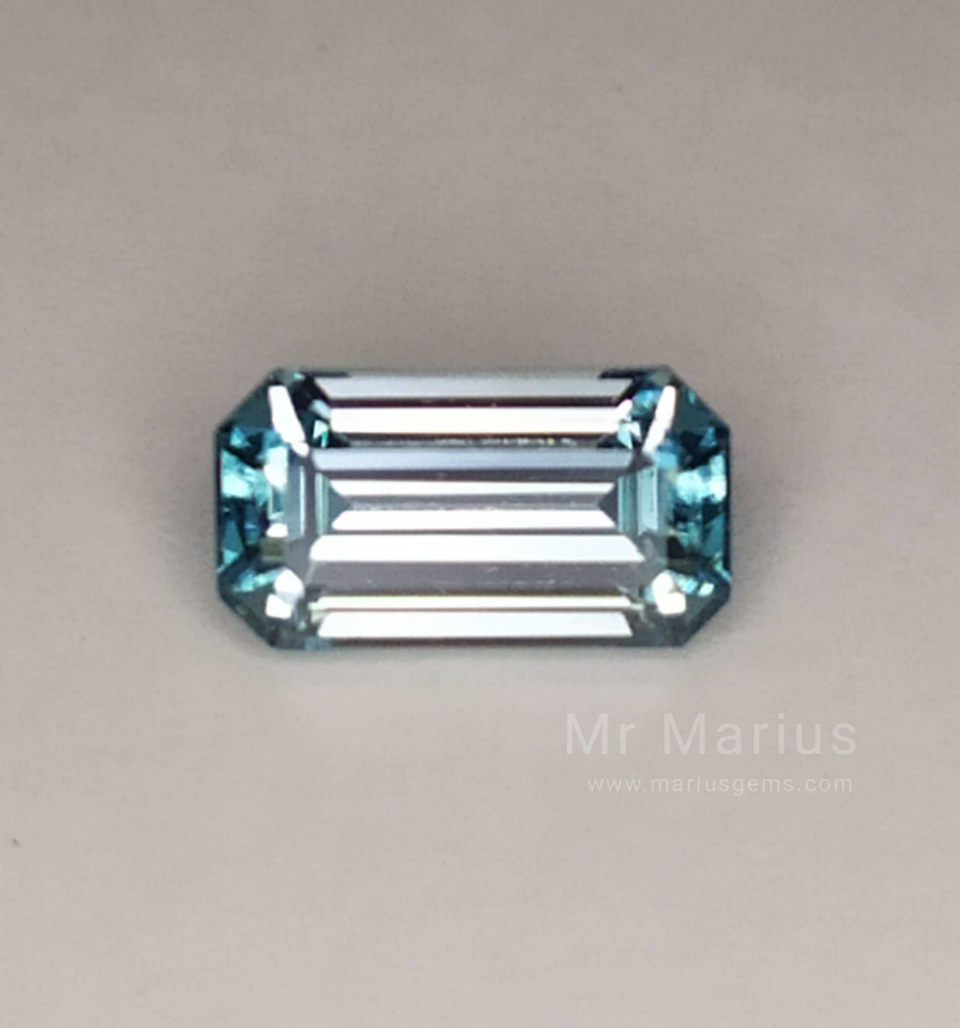 Long octagon cut clean blue zircon from the original source of Bokeo, Cambodia.