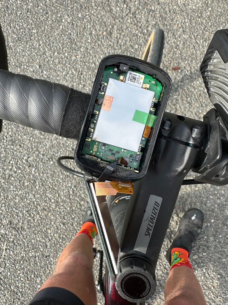 A destroyed Garmin 830 bike computer.